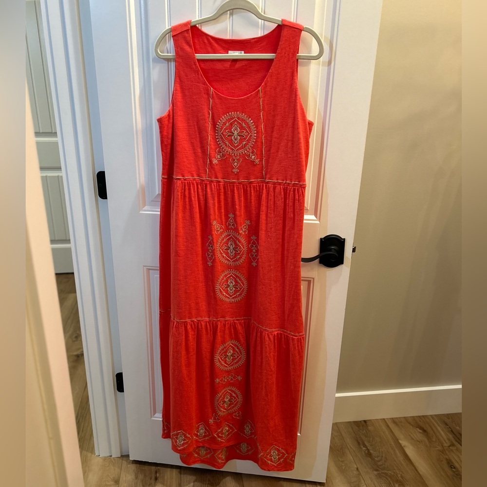 J Jill Embroidered Beaded Sequin Maxi Coral Dress Size M - Picture 3 of 11